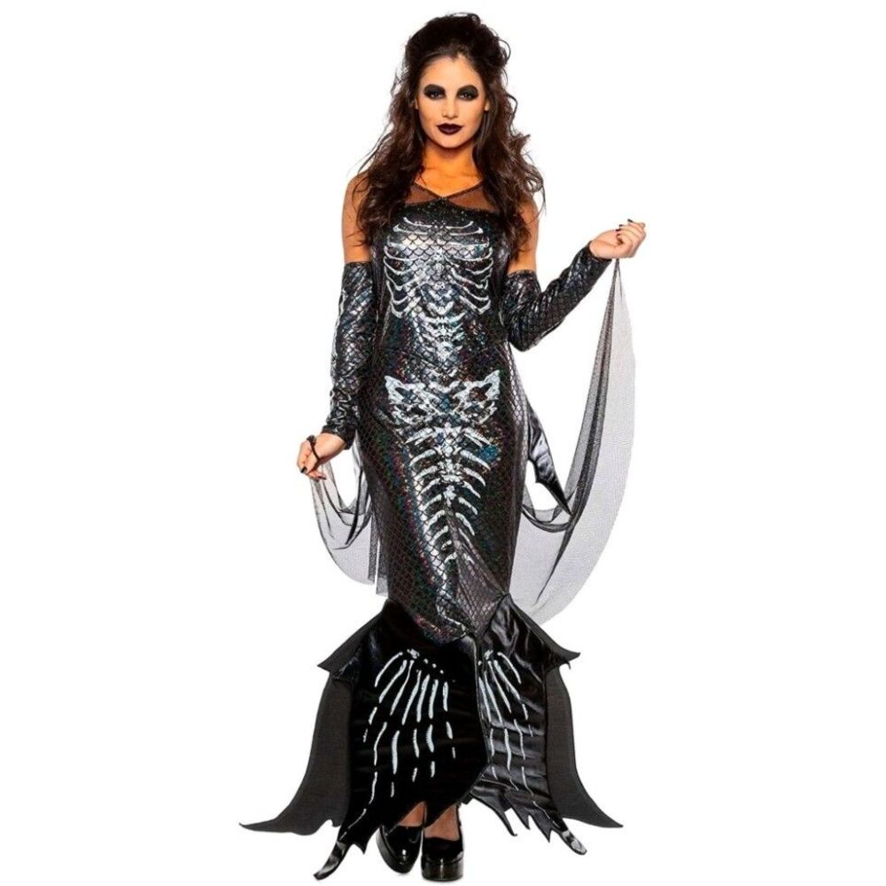 Seeing Red Dark Skeleton Mermaid Costume Adult Small Dress Set Halloween Party